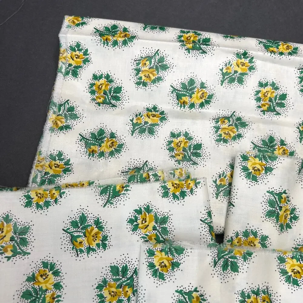 Polished Cotton Fabric Yellow Floral 4 Pieces‎ See Description for Measurements